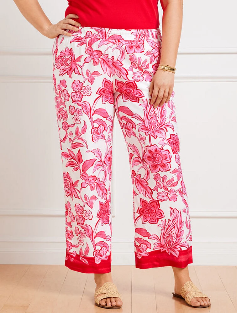 Wide Leg Crop Pants - Jacobean Border