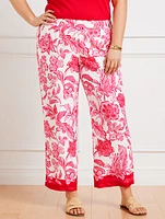 Wide Leg Crop Pants - Jacobean Border