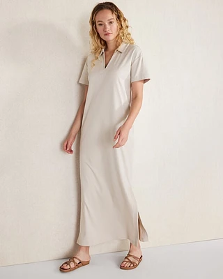 Organic Cotton Interlock Collared Maxi Dress