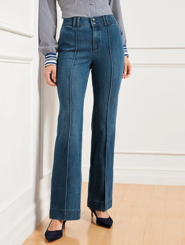 Pintuck Flare Leg Jeans