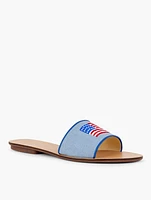 Hannah Slides - Embroidered Chambray