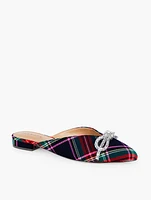 Edison Rhinestone Bow Mules - Dashing Plaid