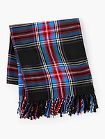 Poinsettia Plaid Fringe Throw Blanket