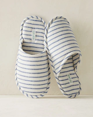 Linen Blue Stripe Spa Slippers