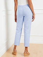 Linen Blend Slim Leg Crop Pants - Sunset Stripe