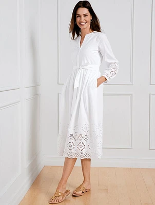 Placed Eyelet Fit & Flare Shirtdress