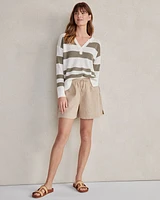 Organic Cotton Linen Stripe V-Neck Sweater