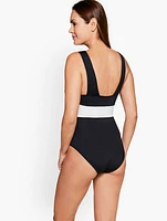 Sun Ocean Sand V-Neck One Piece - Colorblock