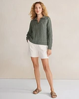 Open Stitch Johnny Collar Sweater