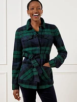 Tie Waist Shirt Jacket - Snowfall Plaid