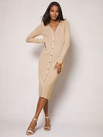 Button Front Ribbed Sweater Dress