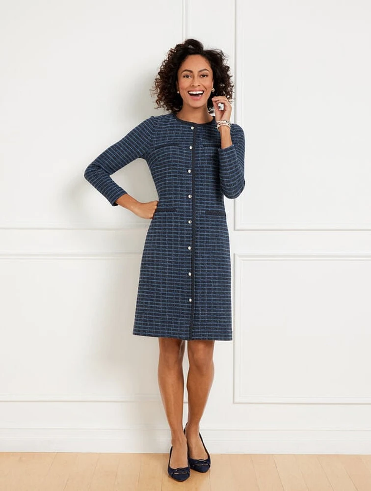 Button A-Line Dress - Tweedy Check