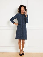 Button A-Line Dress - Tweedy Check