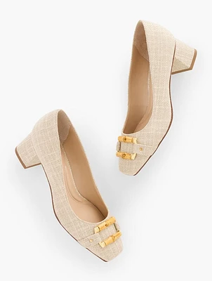 Carlye Bamboo Buckle Linen Pumps