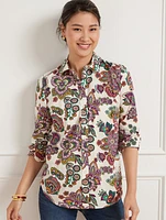 Cotton Button Front Shirt - Delicate Paisley