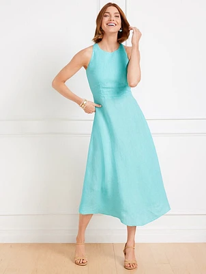 Linen Halter Fit & Flare Dress - Cross Dye