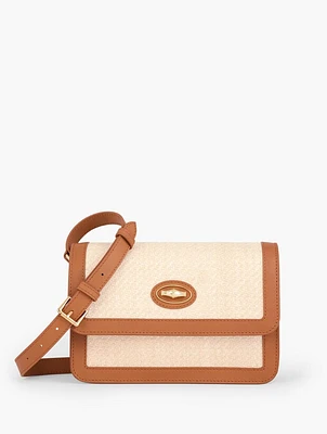 Leather Raffia Crossbody Bag