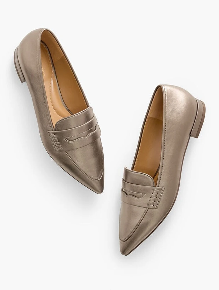 Scarlet Pointed Toe Metallic Leather Loafers