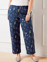 Wide Ankle Twill Pants - Floral Radiance