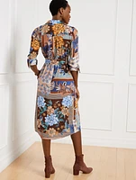 Tie Waist Shirtdress - Floral Geo Patchwork