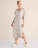 Organic Cotton Jersey Stepped-Stripe Sleep Dress