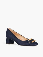 Carlye Bamboo Block Heel Pumps - Shimmer Raffia