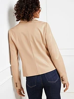 Faux Leather Double Breasted Blazer