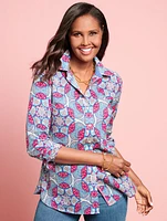 Cotton Button Front Shirt - Garden Medallion