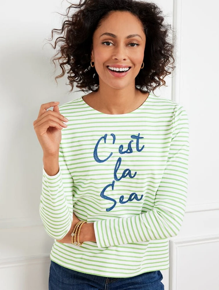 C’est La Vie Sea Stripe Crewneck Tee