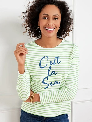 C’est La Vie Sea Stripe Crewneck Tee