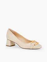 Carlye Bamboo Buckle Linen Pumps