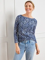 Bateau Neck Tee - Tonal Damask