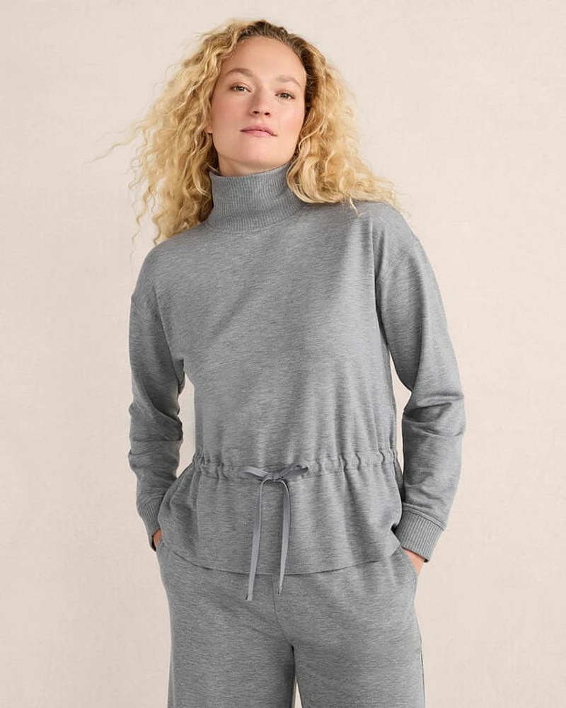 Fleece Drawstring-Waist Mockneck Top