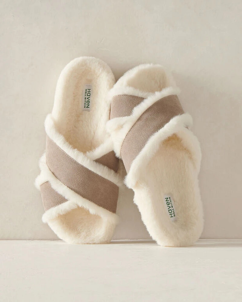 Faux Fur Criss-Cross Structured Slides