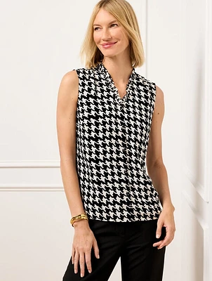 Houndstooth Ruffle Neck Shell