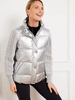 Cable Knit Sleeve Puffer Jacket - Metallic