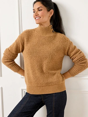 Loop Stitch Button Mockneck Sweater