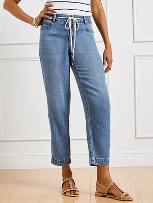 Summerweight Drawstring Ankle Jeans - Waverly Wash