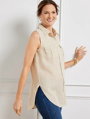 Sleeveless Linen Boyfriend Shirt