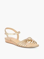 Daisy Woven Nappa Perlato Micro Wedge Sandals - Metallic