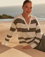 Organic Cotton Linen Stripe V-Neck Sweater