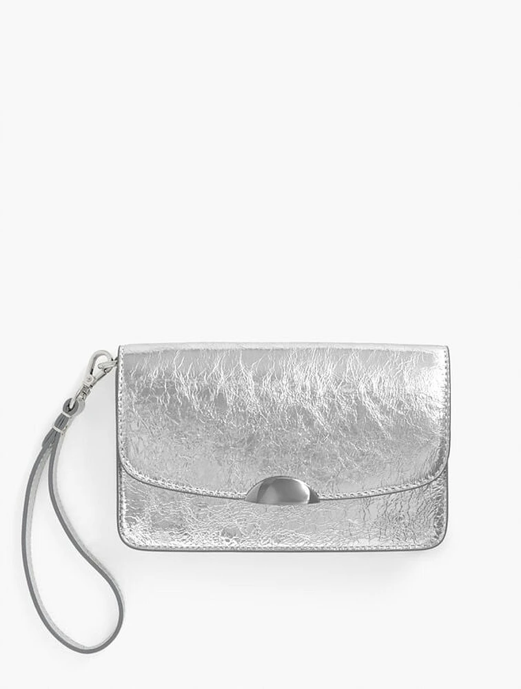 Crinkle Metallic Leather Wristlet