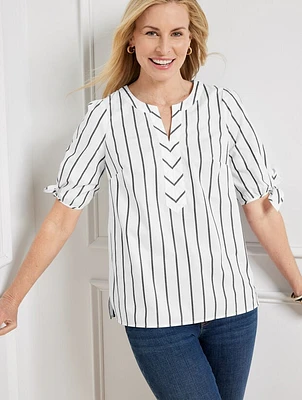 Fancy Stripe Tie Sleeve Top