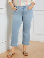 Scallop Hem Crop Straight Leg Jeans - Shelby Wash