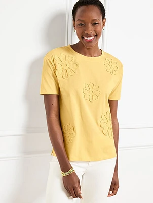 Boxy Crewneck Tee - Flower Appliqué