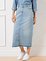 Drop Hem Denim Midi Skirt - Spring Wash