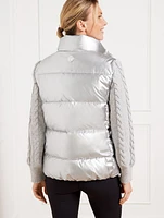 Cable Knit Sleeve Puffer Jacket - Metallic