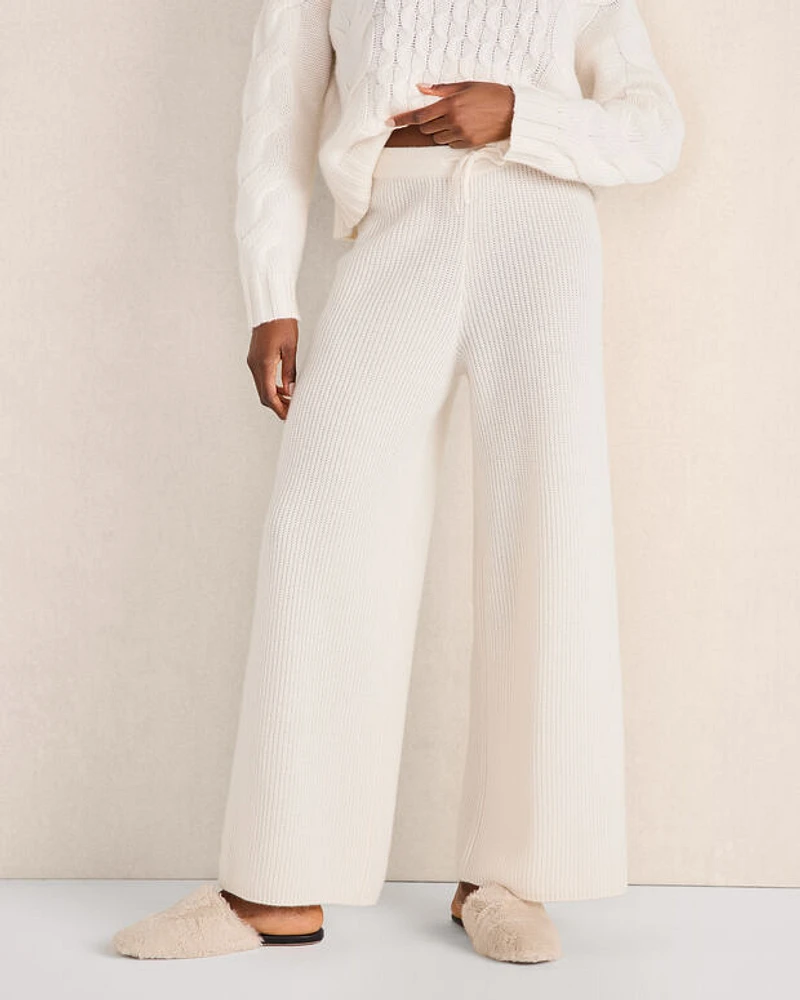 Cashmere Rib Knit Wide Leg Pants