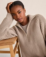 Cotton Shaker Stitch Half-Zip Pullover