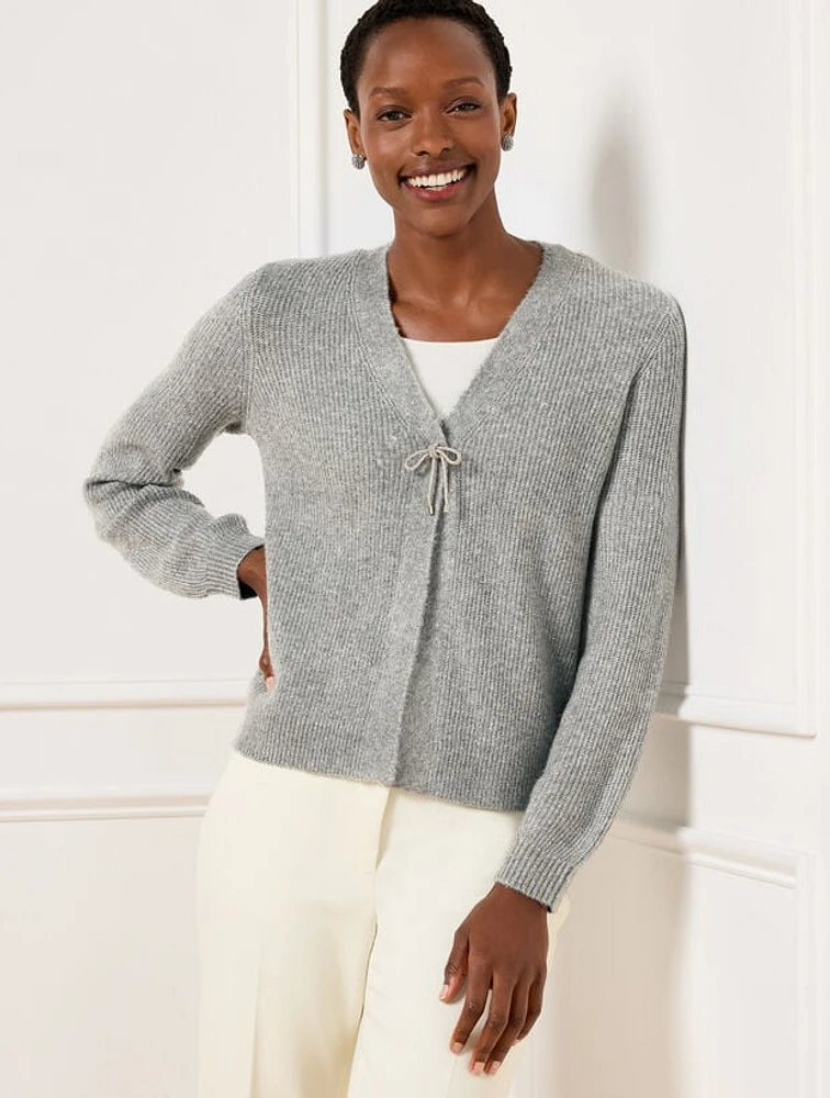 Bow Trim V-Neck Cardigan